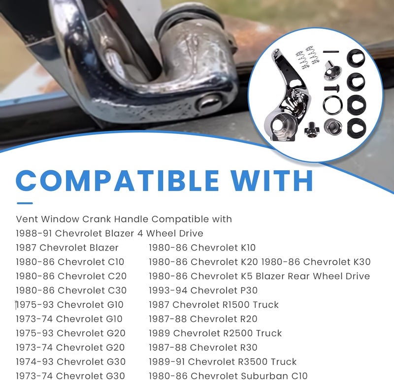 Ciuouient Locking Vent Window Handle Chrome kit Left Compatible with Chevy GMC Blazer Jimmy Suburban 1973-1994(for Blazer C10 C1500 C20 C2500 C30 C3500 Truck,Jimmy K10 K1500 K20 K2500 K30 Truck) - Image 2